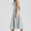 Cora Soft Blue Vintage Floral Print Cotton Midi Skirt