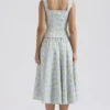 Cora Soft Blue Vintage Floral Print Cotton Midi Skirt