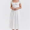 Cora White Gathered Midi Skirt
