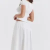 Cora White Gathered Midi Skirt