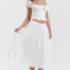 Cora White Gathered Midi Skirt