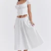 Cora White Gathered Midi Skirt