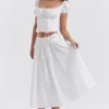 Cora White Gathered Midi Skirt