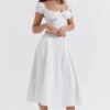 Cora White Gathered Midi Skirt