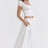 Cora White Gathered Midi Skirt