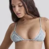 Corsica Blue Paisley Ruffle Trim Bikini Top
