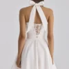 Cosette White Broderie Anglais + Cotton Halter Neck Mini Dress