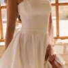 Cosette White Broderie Anglais + Cotton Halter Neck Mini Dress