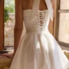 Cosette White Broderie Anglais + Cotton Halter Neck Mini Dress