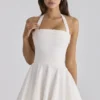 Cosette White Broderie Anglais + Cotton Halter Neck Mini Dress