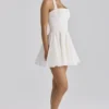 Cosette White Broderie Anglais + Cotton Halter Neck Mini Dress