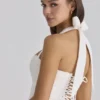 Cosette White Broderie Anglais + Cotton Halter Neck Mini Dress