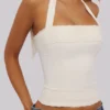 Cosette White Halter Neck Cotton Top
