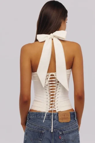 Cosette White Halter Neck Cotton Top
