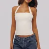Cosette White Halter Neck Cotton Top