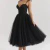 Countess Black Tulle Ruched Bodice Midi Dress