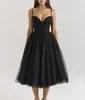 Countess Black Tulle Ruched Bodice Midi Dress