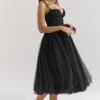 Countess Black Tulle Ruched Bodice Midi Dress