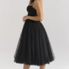 Countess Black Tulle Ruched Bodice Midi Dress