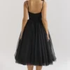 Countess Black Tulle Ruched Bodice Midi Dress