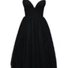 Countess Black Tulle Ruched Bodice Midi Dress