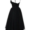 Countess Black Tulle Ruched Bodice Midi Dress