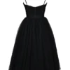 Countess Black Tulle Ruched Bodice Midi Dress