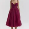 Countess Cabernet Tulle Midi Dress
