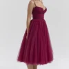 Countess Cabernet Tulle Midi Dress