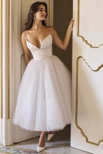 Countess French Dove Tulle Midi Dress
