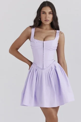 Cupid Orchid Pleated Cotton Mini Dress