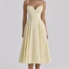 Dahlia Lemon Cotton Princess Cut  Midi Sundress