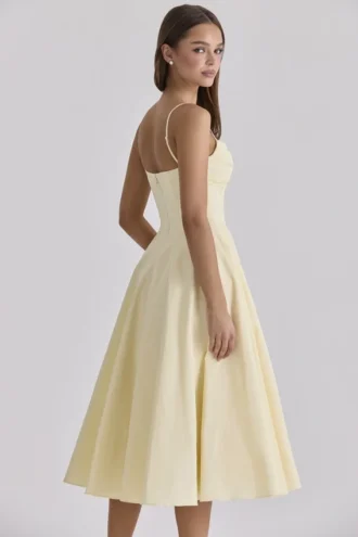Dahlia Lemon Cotton Princess Cut  Midi Sundress