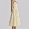 Dahlia Lemon Cotton Princess Cut  Midi Sundress