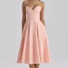 Dahlia Peach Cotton Pleated Midi Sundress
