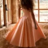 Dahlia Peach Cotton Pleated Midi Sundress
