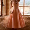 Dahlia Peach Cotton Pleated Midi Sundress
