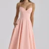 Dahlia Peach Cotton Pleated Midi Sundress
