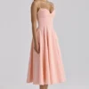 Dahlia Peach Cotton Pleated Midi Sundress