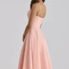 Dahlia Peach Cotton Pleated Midi Sundress