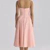 Dahlia Peach Cotton Pleated Midi Sundress