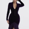 Dahna Dark Purple Velvet Corset Dress