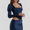 Dana Navy Puff Sleeve Corset