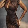 Daphne Antique Copper Lace up Mini Dress
