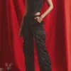 Daria Black Satin Straight Leg Cargo Trousers