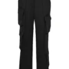 Daria Black Satin Straight Leg Cargo Trousers