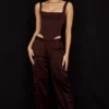 Daria Chocolate Satin Cargo Trousers