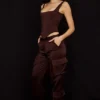 Daria Chocolate Satin Cargo Trousers