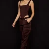 Daria Chocolate Satin Cargo Trousers