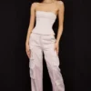 Daria Crystal Satin Straight Leg Cargo Trousers